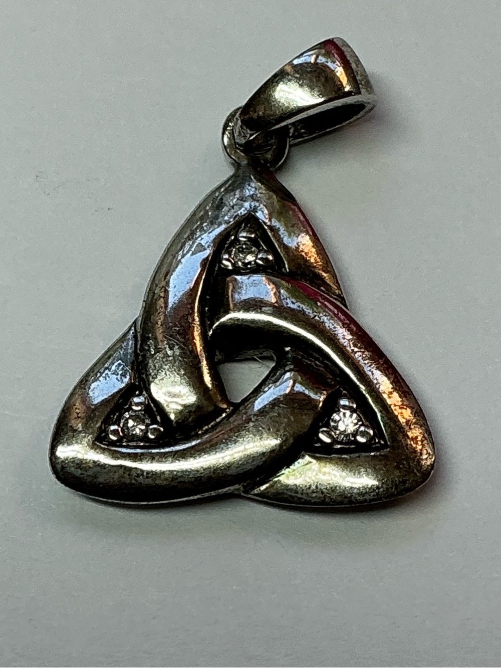 Sterling Silver Celtic Knot Pendant W/ Clear Stones Necklace Charm